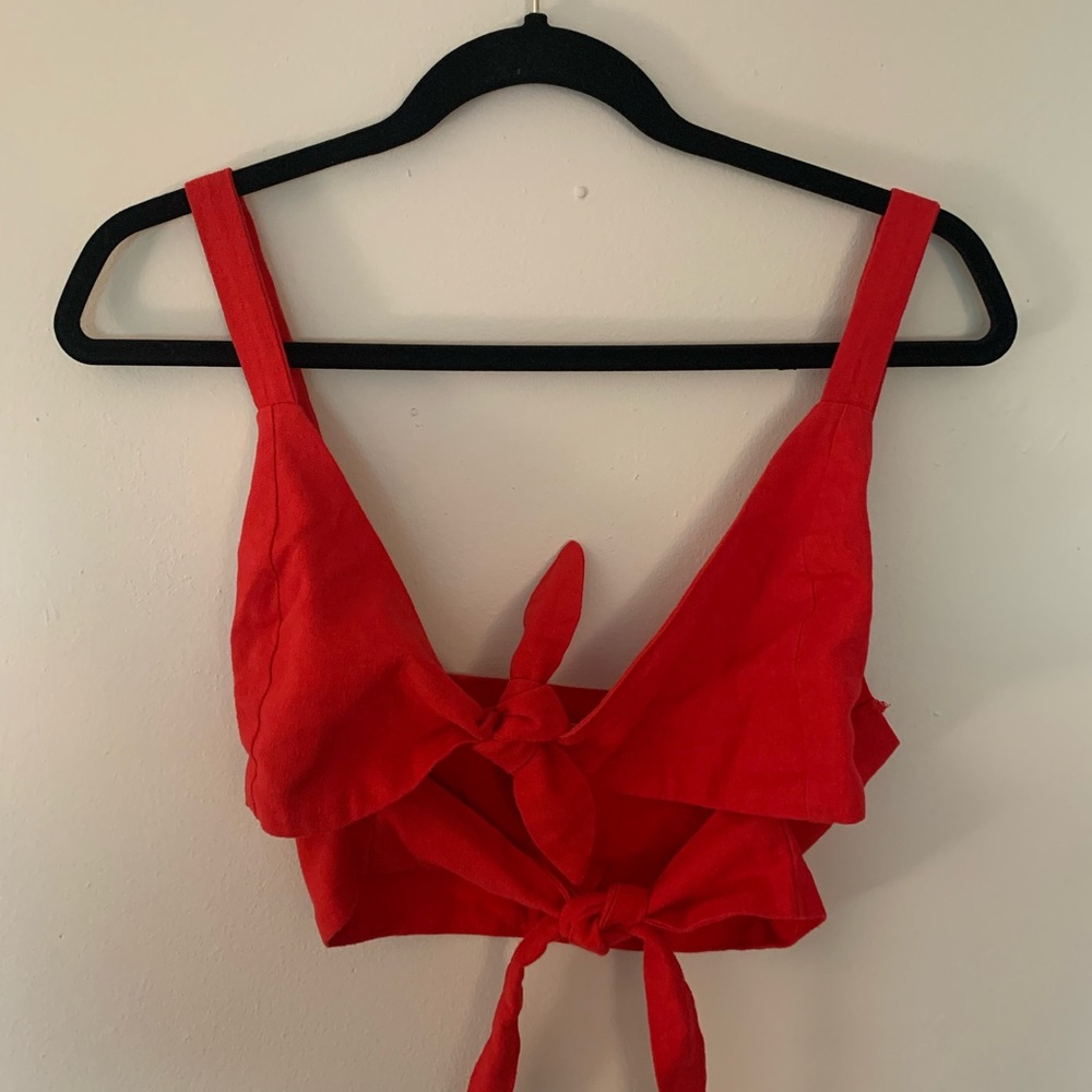 Urban Outfitters Red Emily Double Tie-Front Cropped Top, Size Medium